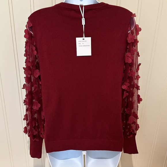 SIONI MILANO SWEATER WITH EMBELLISHMENTS ON THE SLEEVES MEDIUM CRIMSON WINE - Picture 3 of 7